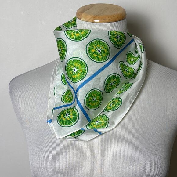 Gap Italian Silk Scarf Small Square Classic Preppy Travel Lightweight Green Lime - Picture 1 of 6